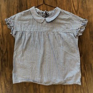 Striped Peter Pan Collar Self-tie blouse